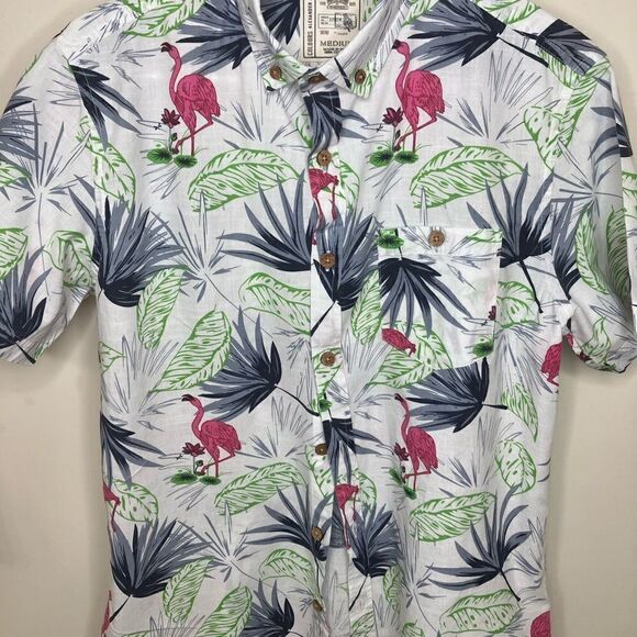 Vintage Alexander Julian  COLOURS M Camp Vacation Hawaiian Flamingo Unisex shirt - Picture 12 of 12